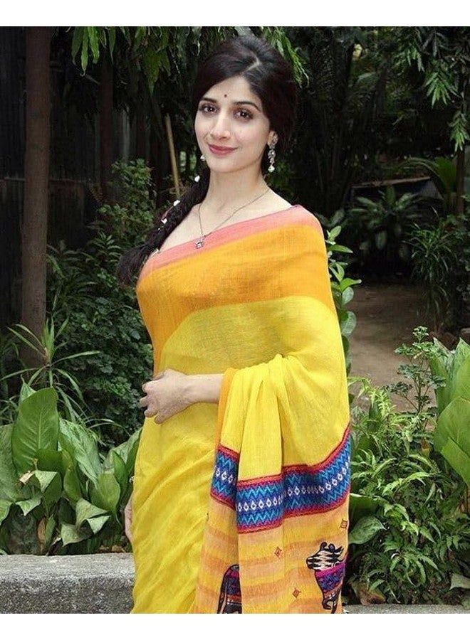 Sidhidata Sidhidata Women's Chanderi Cotton Printed Saree With With Unstitched Blouse Piece (Sanam Teri Kasam_Yellow_Free Size) - Image 3