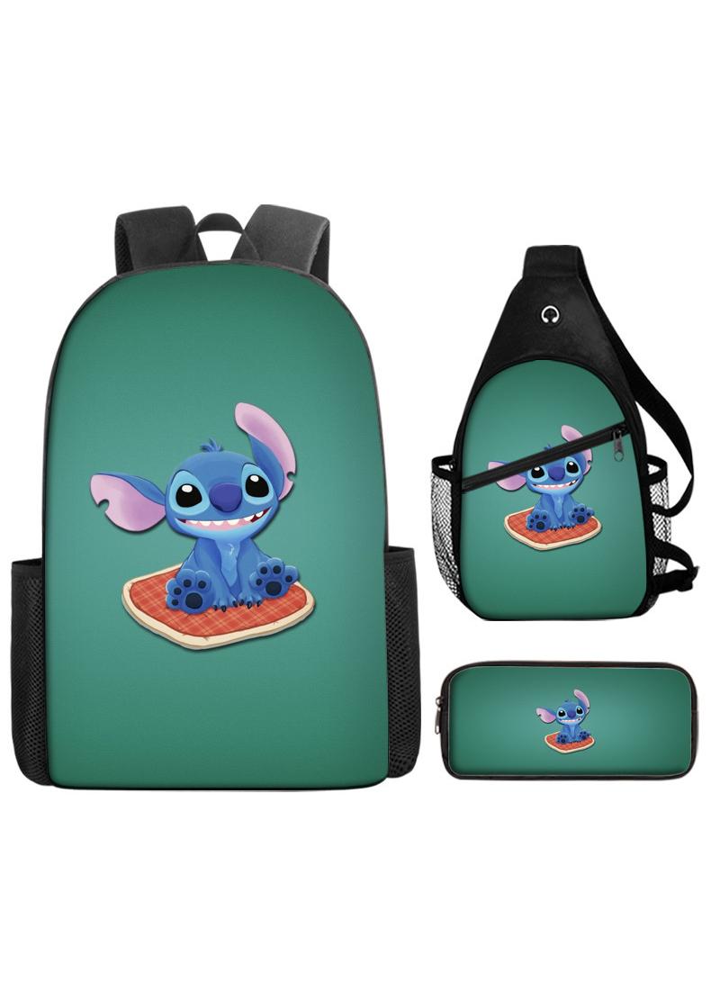 general 3-Piece Cartoon Stitch 3D Print Backpack Set - Image 1