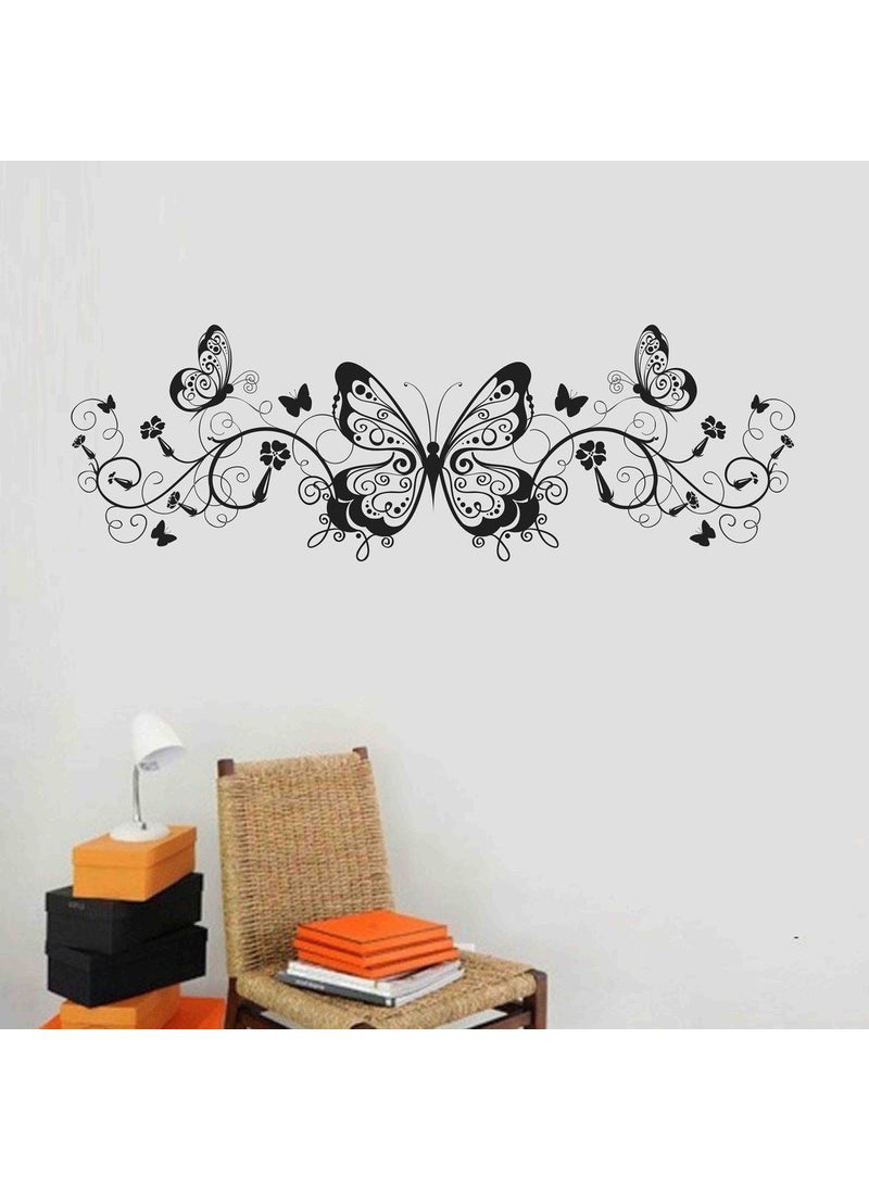 Decals Design Decals Design 'Butterflies with Twisted Vine and Flowers' Wall Sticker (PVC Vinyl, 60 cm x 45 cm x 1 cm, Black)  - Image 2