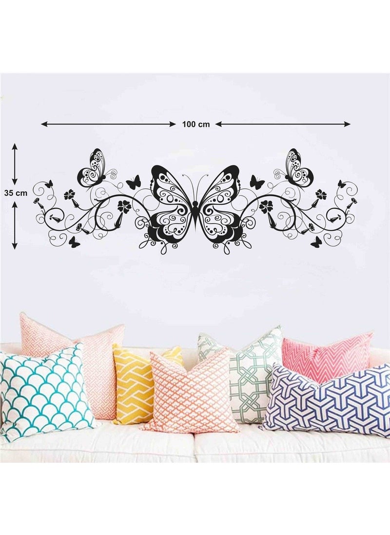 Decals Design Decals Design 'Butterflies with Twisted Vine and Flowers' Wall Sticker (PVC Vinyl, 60 cm x 45 cm x 1 cm, Black)  - Image 1