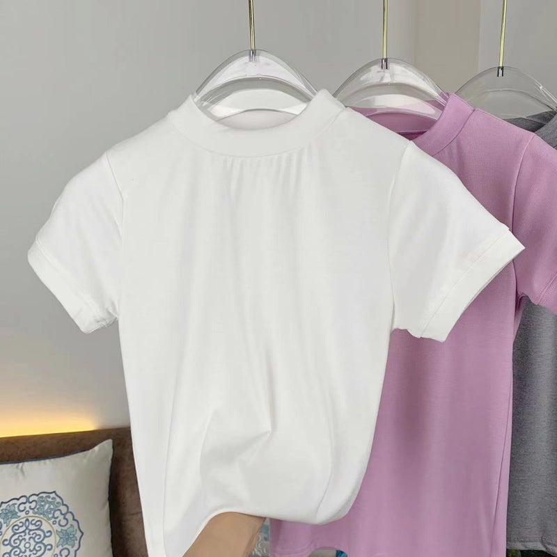 Figure Showy Super Soft Tight Model Cotton Short-sleeved T-shirt Women's Small Round Neck Pure Style Spice Girls Inner Base Shirt - Image 1