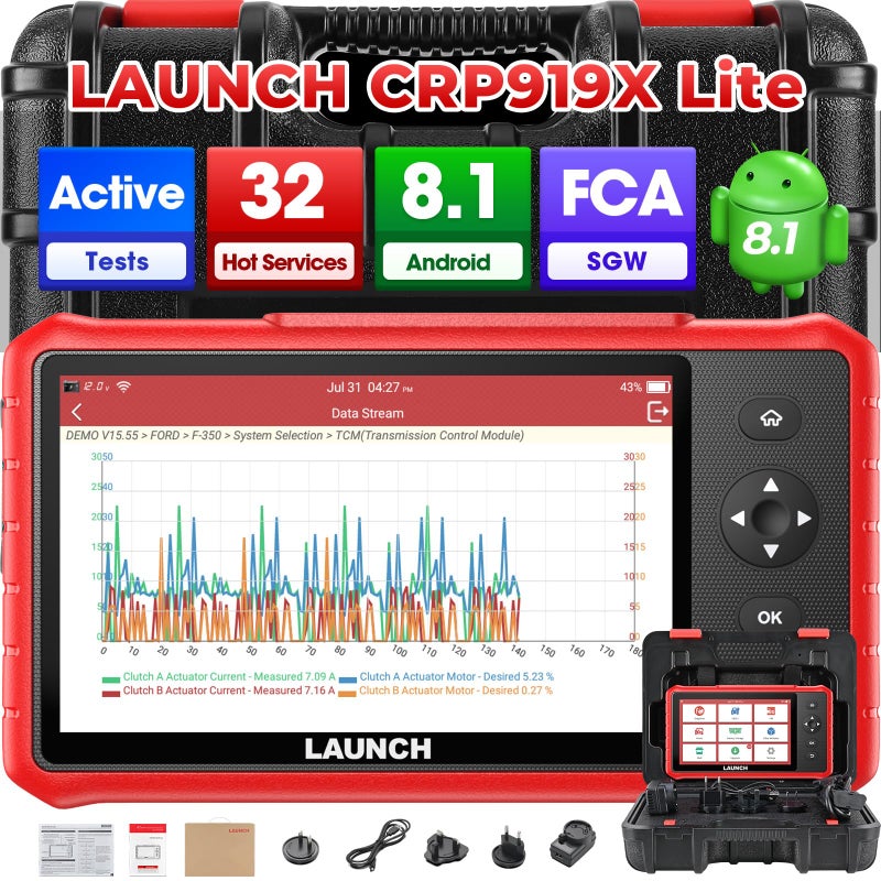 LAUNCH CRP919X Lite Bidirectional Scan Tool 2025 New FCA SGW AutoAuth 32 Reset Services All System Diagnostic Scanner Injector Coding Auto VIN OBD2 Scanner Diagnostic Tool with 2Year Updates