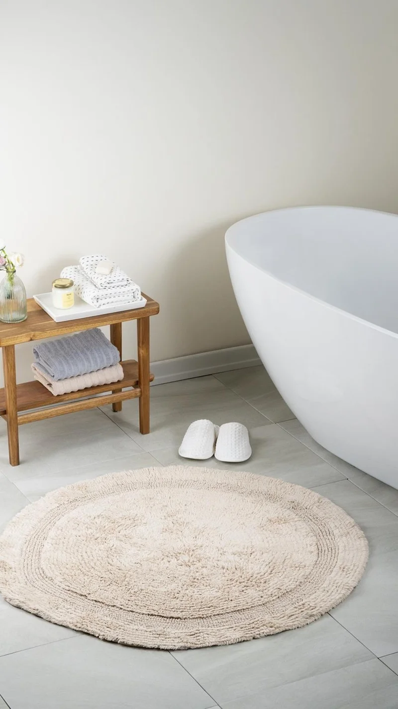 Bluenity Atlantic Round Natural Cotton Bath Mat 100X100 cm Beige