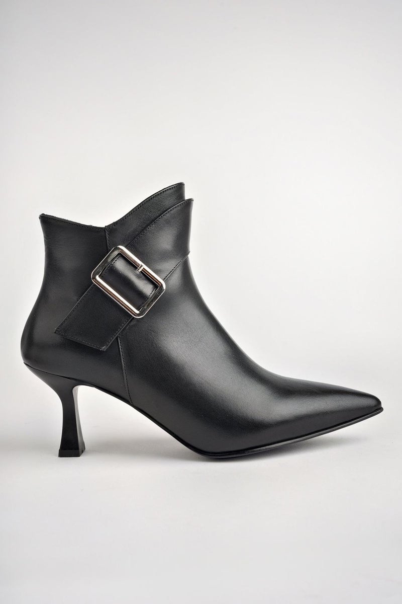 muggo Monica Guaranteed Leather Belt and Buckle Detail Zippered Thin Heeled Women's Boots  - Image 1