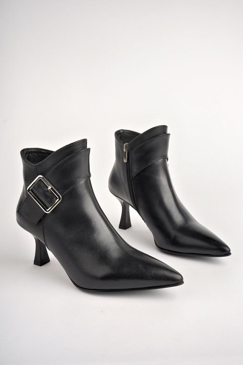 muggo Monica Guaranteed Leather Belt and Buckle Detail Zippered Thin Heeled Women's Boots  - Image 2