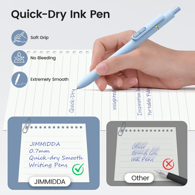 JIMMIDDA 8Pcs Blue Gel Pens - 0.7mm Blue Ink Pens Medium Point | Smooth Writing - Quick Drying Retractable Pen for Men Women (Morandi - 8Pcs) - Image 4