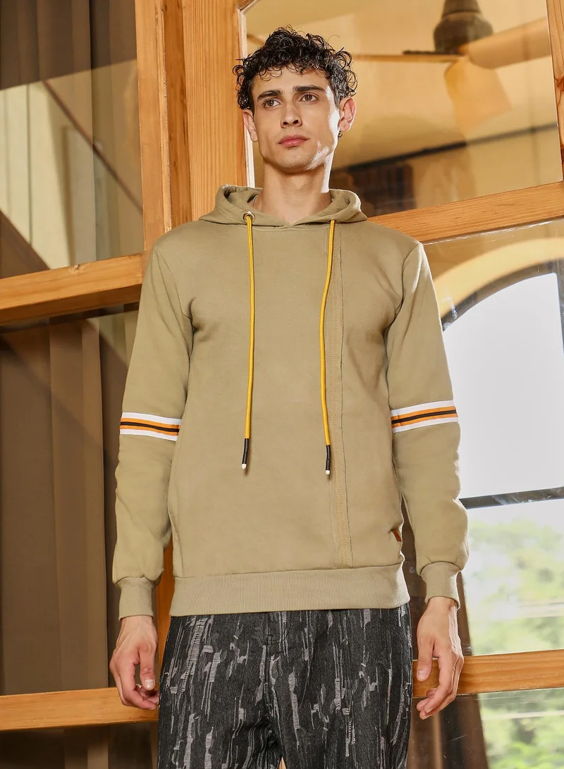 كامبوس سوترا هودي رجالي مخطط باللون الزيتوني الفاتح