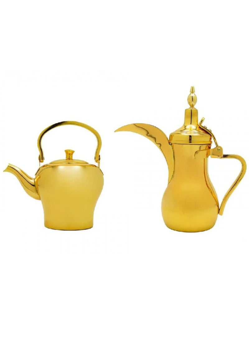 باصرة طقم دلة و براد باصرة فاخر ذهبي لامع حجم 0.7 - 1.2