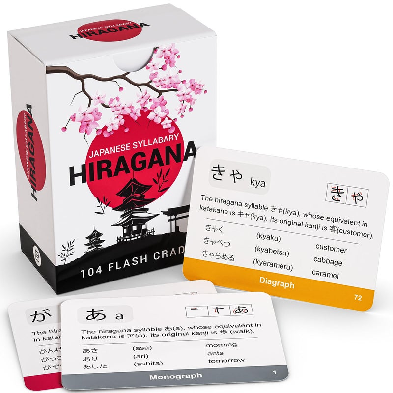 Briston Japanese Hiragana Flash Cards for Kids & Adults â€“ 104 Alphabet Learning Cards with Pictures & Stroke Order â€“ Study Aid for Beginners, Teachers, Classrooms, Homeschool Language Learning Tools - Image 1