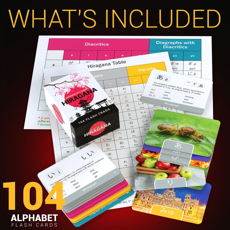 Briston Japanese Hiragana Flash Cards for Kids & Adults â€“ 104 Alphabet Learning Cards with Pictures & Stroke Order â€“ Study Aid for Beginners, Teachers, Classrooms, Homeschool Language Learning Tools - Image 4