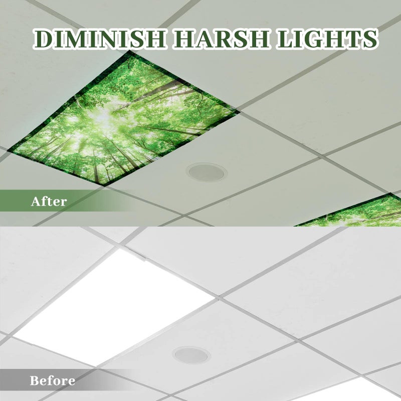 Hortsun Hortsun 6 Pcs Fluorescent Light Covers Magnetic, Classroom Fluorescent Magnetic Filters, Magnetic Ceiling Light Covers Classroom Light Covers for Office Classroom Home(Forest)  - Image 3