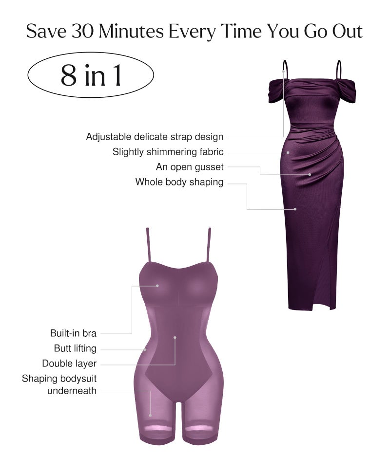 Popilush Women Shapewear Maxi Dress Ruched Off the Shoulder Bodycon Long Cocktail Formal Wedding Guest Dresses Purple - Image 4