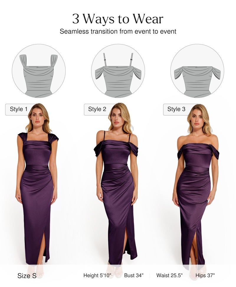 Popilush Women Shapewear Maxi Dress Ruched Off the Shoulder Bodycon Long Cocktail Formal Wedding Guest Dresses Purple - Image 3