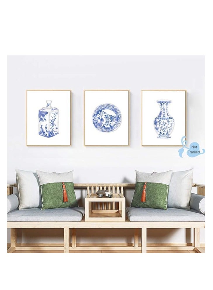 Today Idea Chinoiserie Wall Art Print- Bedroom or Study Decor - Chinese Blue White Porcelain Vase Canvas Print (Set of 6)-Unframed-8X10 inch - Image 3