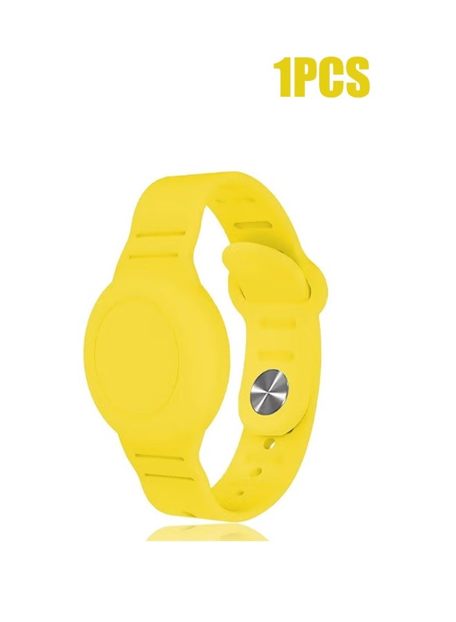 YJ Kids Waterproof Airtag Bracelet Compatible with Apple AirTag, Hidden Silicon Protective Case for Air Tag Holder, Adjustable Anti-Lost Watch Band for Toddler Child Yellow