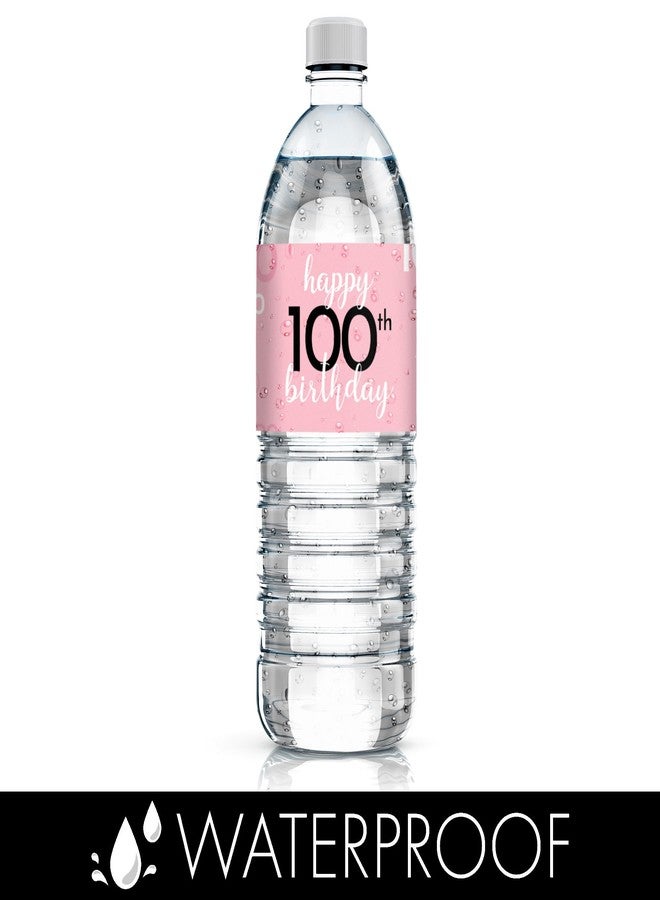 DISTINCTIVS Pink, Black, and White 100th Birthday Party Water Bottle Labels - 20 Waterproof Wrappers - Pink Birthday Decorations for Women - Image 5