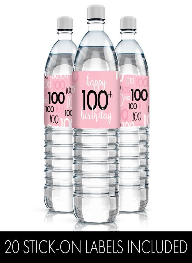 DISTINCTIVS Pink, Black, and White 100th Birthday Party Water Bottle Labels - 20 Waterproof Wrappers - Pink Birthday Decorations for Women - Image 4