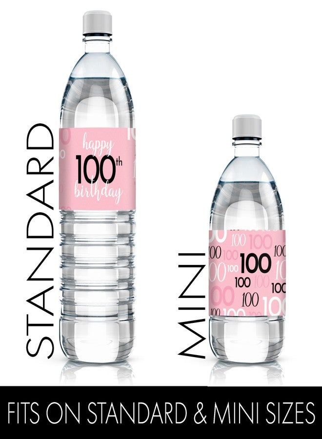 DISTINCTIVS Pink, Black, and White 100th Birthday Party Water Bottle Labels - 20 Waterproof Wrappers - Pink Birthday Decorations for Women - Image 3