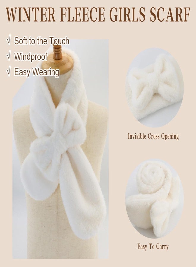 YATANAM Girls Scarf Fluffy Faux Fur Kids Scarves Winter Warm Scarf Toddler Adjustable Neck Warmer (White, One Size) - Image 3