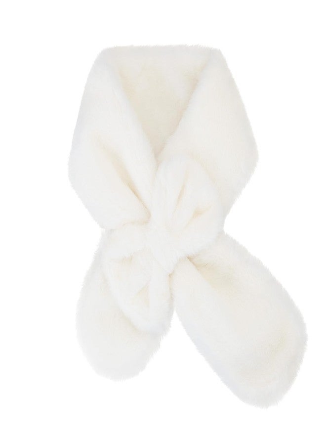 YATANAM Girls Scarf Fluffy Faux Fur Kids Scarves Winter Warm Scarf Toddler Adjustable Neck Warmer (White, One Size) - Image 1