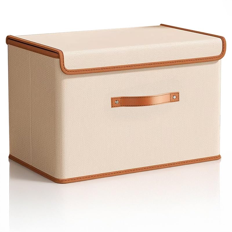 PRIME PICK Storage Box Foldable Non Woven Cloth Organizer with Lid Breathable Washable Wardrobe Storage Bin with Strong Reinforced Handles Clothes Organizer Beige XL Size Pack of 1 - Image 5