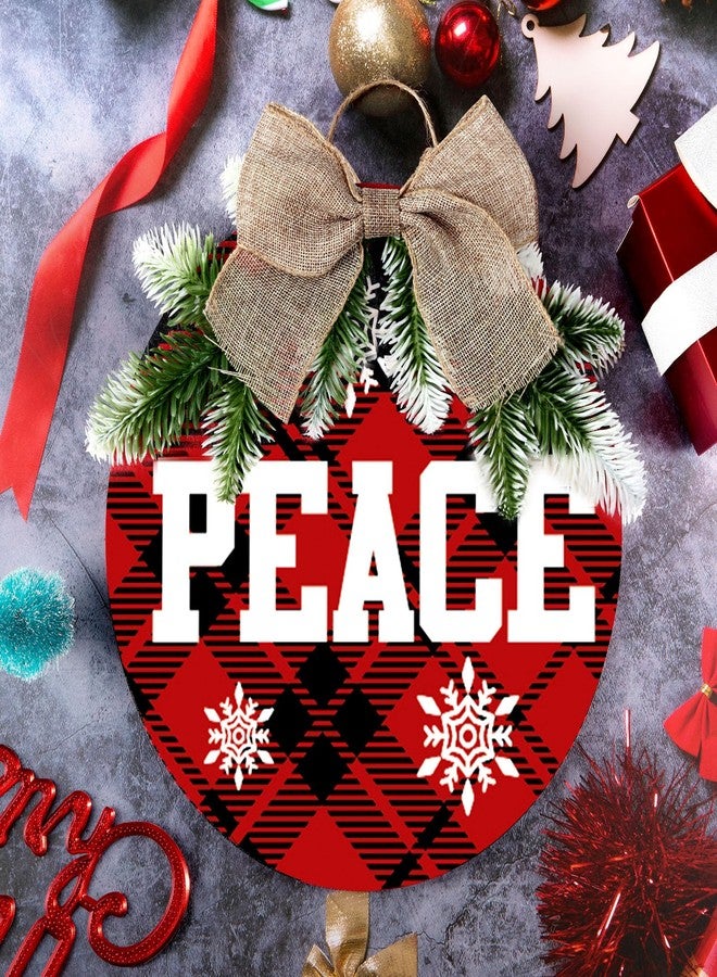 هيكارير 3 قطع من زينة لافتات عيد الميلاد المعلقة، لافتة سلام وفرح وحب، إكليل منقوش بنمط مربعات الجاموس للباب الأمامي، ديكور ريفي من الخيش والخشب للعطلات، زينة عيد الميلاد الداخلية والخارجية (أسود وأحمر) - Image 4