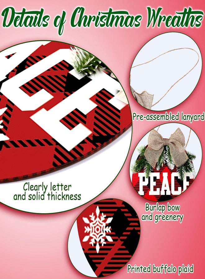 هيكارير 3 قطع من زينة لافتات عيد الميلاد المعلقة، لافتة سلام وفرح وحب، إكليل منقوش بنمط مربعات الجاموس للباب الأمامي، ديكور ريفي من الخيش والخشب للعطلات، زينة عيد الميلاد الداخلية والخارجية (أسود وأحمر) - Image 3