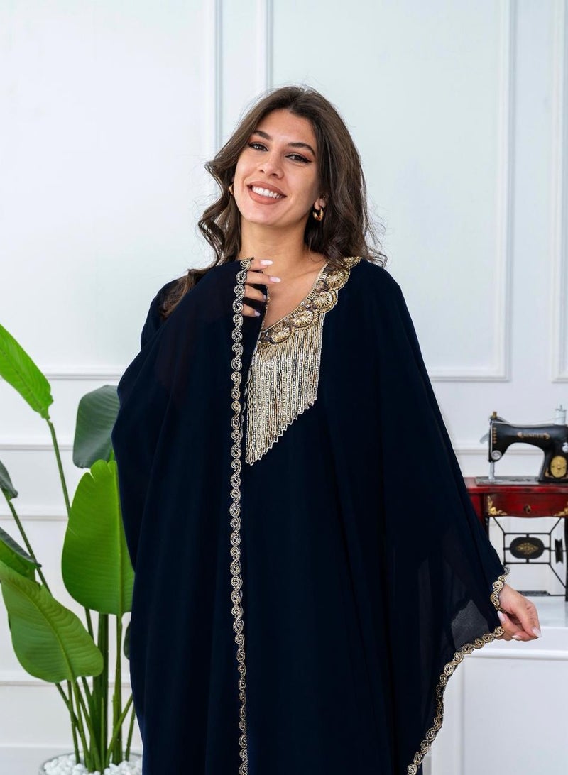 AL BENT AL SHARQIEH long sleeve jalabiya dress with embroidery neck - Image 3