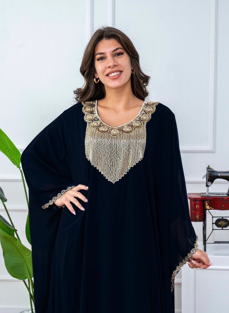 AL BENT AL SHARQIEH long sleeve jalabiya dress with embroidery neck - Image 2