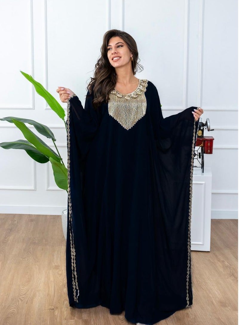 AL BENT AL SHARQIEH long sleeve jalabiya dress with embroidery neck - Image 1