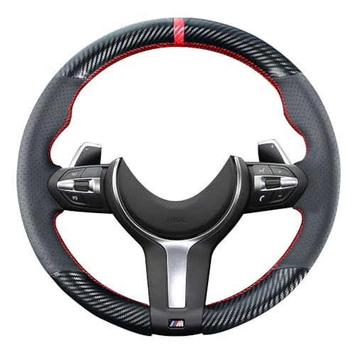 Kivnto DIY Stitching Carbon Fiber Steering Wheel Cover for BMW M3 M4 M5 M6 M240i X2 M35i X5 M X6 M M2 2014-2017/3 Series F30 F10 M Sport Black 15 inches Leather Interior Accessories - Image 1