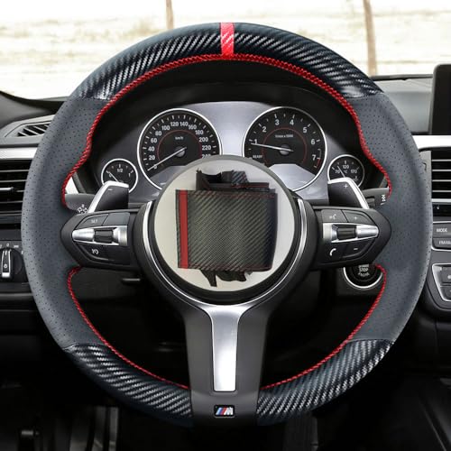 Kivnto DIY Stitching Carbon Fiber Steering Wheel Cover for BMW M3 M4 M5 M6 M240i X2 M35i X5 M X6 M M2 2014-2017/3 Series F30 F10 M Sport Black 15 inches Leather Interior Accessories - Image 3