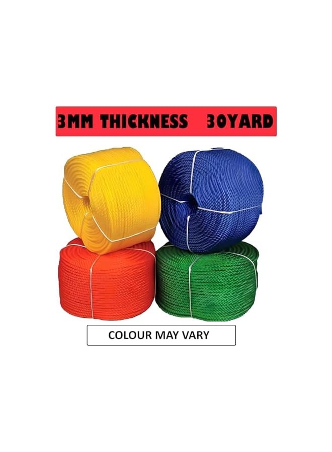 The Bros Polyester Nylon Rope - 30 Yards Durable, Strong, and Versatile Braided Twisted Twine Cord – Ideal for Camping, Boating, Construction, Gardening, DIY, and More - Colour May Vary (3MM) - Image 2