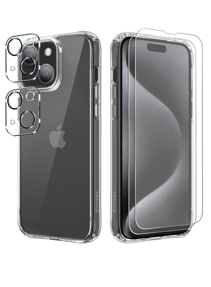 ELTRAZONE ELTRAZONE Designed for iPhone 13 Case, [Clear] 5 in 1 [Non Yellowing] Case with 2X Tempered Glass Screen and 2X Camera Lens Protectors, Shockproof and Air-Guard Corners (Clear Non MagSafe) - Image 1