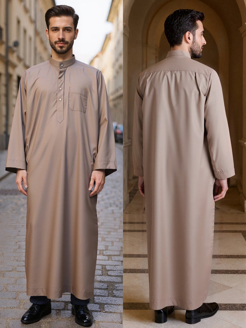 Men's Long Straight Mandarin Collar Kurta with Half Placket, Breathable and Comfortable for Daily Wear - Image 1