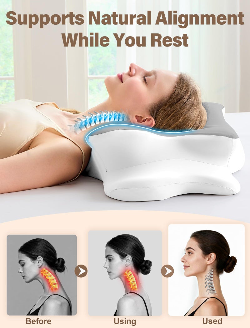 VJASD Cervical Neck Pillow for Pain Relief â€“ Ergonomic Memory Foam Pillow for Side Sleeper Contour Orthopedic Bed Cooling Pillow for Neck Support â€“ Ideal Christmas Birthday Gift for Women Men - Grey - Image 4