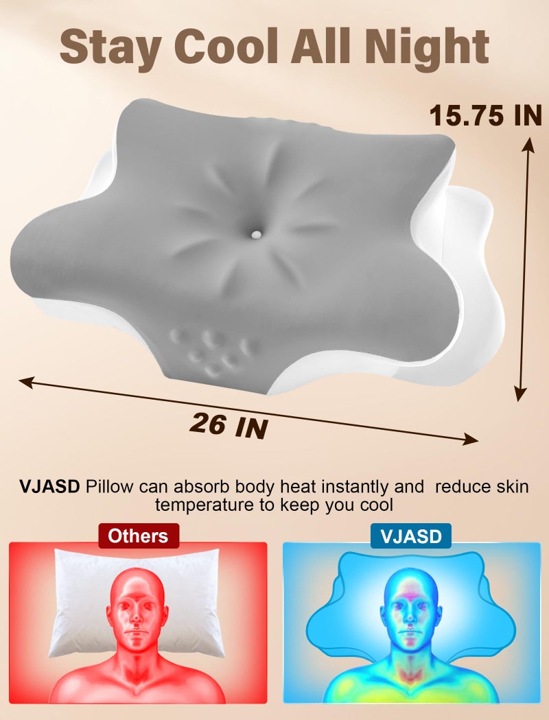 VJASD Cervical Neck Pillow for Pain Relief â€“ Ergonomic Memory Foam Pillow for Side Sleeper Contour Orthopedic Bed Cooling Pillow for Neck Support â€“ Ideal Christmas Birthday Gift for Women Men - Grey - Image 3