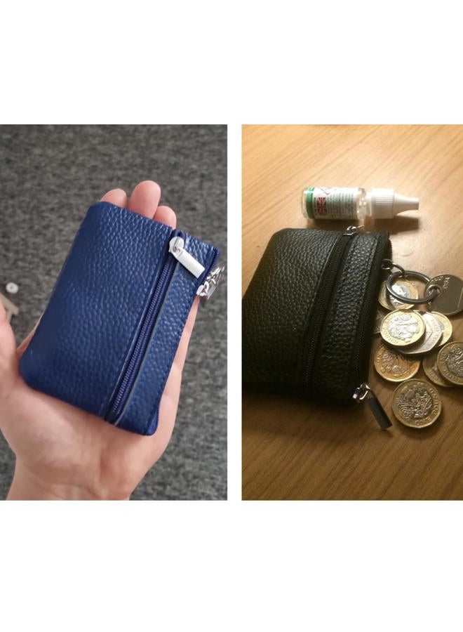 Hibate Mini Coin Purse Holder Wallet Leather Purses for Women Men Kids Zipper Pouch with Key Ring - Green - Image 5