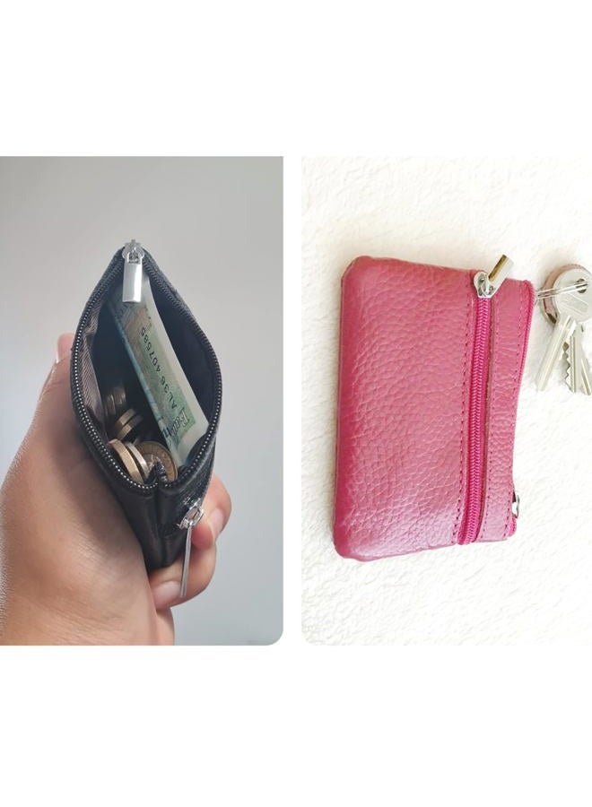 Hibate Mini Coin Purse Holder Wallet Leather Purses for Women Men Kids Zipper Pouch with Key Ring - Green - Image 4