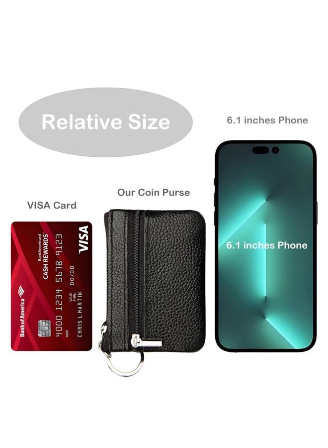 Hibate Mini Coin Purse Holder Wallet Leather Purses for Women Men Kids Zipper Pouch with Key Ring - Green - Image 3
