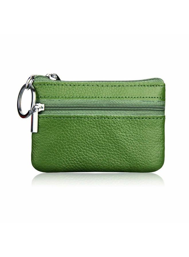 Hibate Mini Coin Purse Holder Wallet Leather Purses for Women Men Kids Zipper Pouch with Key Ring - Green - Image 1