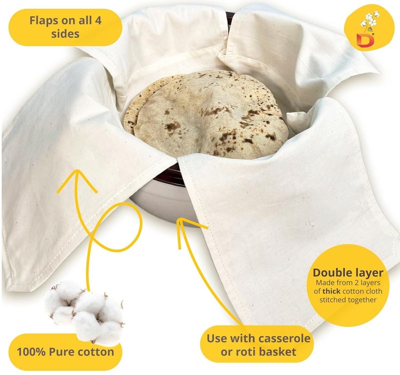 EASETENSIL Cotton Roti Cover Cloth Double Layer Roti Clothes Wrap Chapati Cover with Flaps Cloth for Chapati Hot Case Kitchen Roti Rumal roti Cloth Sandwich Wrap Cloth for Tiffin Pack of 1 - Image 3