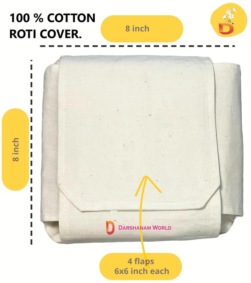 EASETENSIL Cotton Roti Cover Cloth Double Layer Roti Clothes Wrap Chapati Cover with Flaps Cloth for Chapati Hot Case Kitchen Roti Rumal roti Cloth Sandwich Wrap Cloth for Tiffin Pack of 1 - Image 4