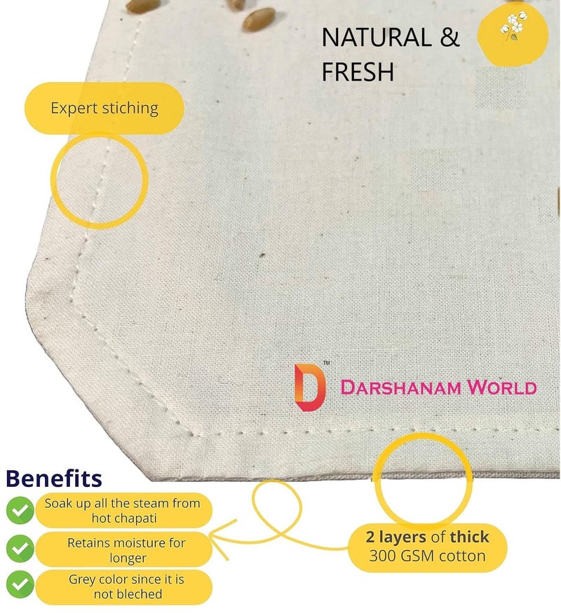 EASETENSIL Cotton Roti Cover Cloth Double Layer Roti Clothes Wrap Chapati Cover with Flaps Cloth for Chapati Hot Case Kitchen Roti Rumal roti Cloth Sandwich Wrap Cloth for Tiffin Pack of 1 - Image 5