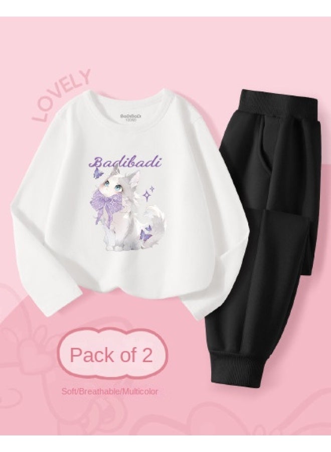 Badibadi Back-to-school Outfit】children's Long-sleeve T-shirt And Sweatpants Set, 2025 Autumn Girls' Casual Two-piece Set - Image 1