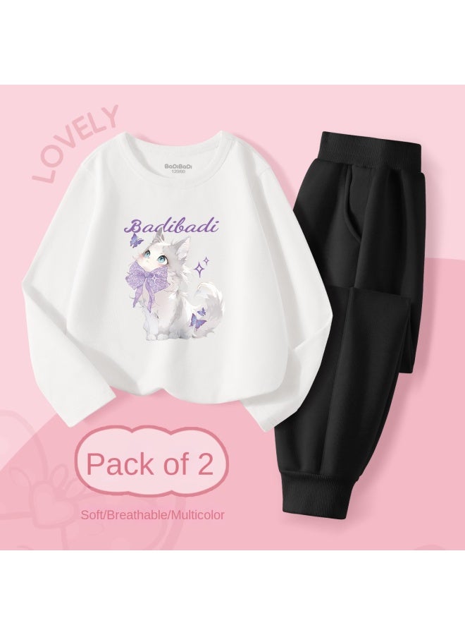 Badibadi Back-to-school Outfit】children's Long-sleeve T-shirt And Sweatpants Set, 2025 Autumn Girls' Casual Two-piece Set - Image 2