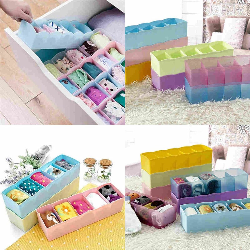 JAPP 6 Pcs Set of 5 Grids Storage Box Best for Desk Drawer Socks Undergarments Cosmetics Tie Socks Bra Plastic Storage BoxOrganizerDividerDrawer Multicolour - Image 3