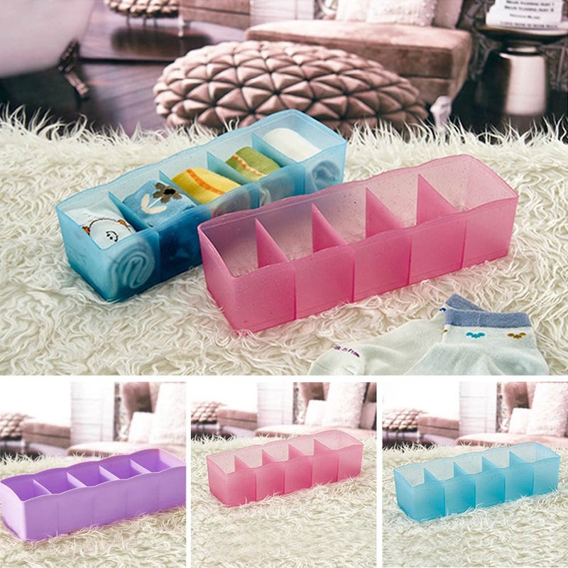 JAPP 6 Pcs Set of 5 Grids Storage Box Best for Desk Drawer Socks Undergarments Cosmetics Tie Socks Bra Plastic Storage BoxOrganizerDividerDrawer Multicolour - Image 5