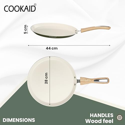 COOKAID Dosa Tawa Non Stick 28 cm | Dosa Tawa Ceramic | ISI Certified | Aluminium Body | Low-Oil Cooking, Quick & Even Heating, Gas & Induction Compatible | Velora - Olive Green - Image 2