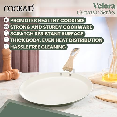 COOKAID Dosa Tawa Non Stick 28 cm | Dosa Tawa Ceramic | ISI Certified | Aluminium Body | Low-Oil Cooking, Quick & Even Heating, Gas & Induction Compatible | Velora - Olive Green - Image 4